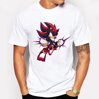 Sonic The Hedgehog: Adult Cotton T-shirt Fashion Printed Top Anime Clothes Short Sleeve Clothing Shadow The Hedgehog