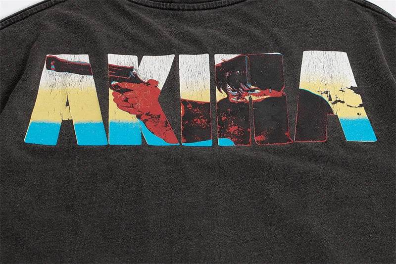 Akira: Vintage T-Shirt Summer Washed 100% Cotton Loose High Street Casual Men and Women Short Sleeve
