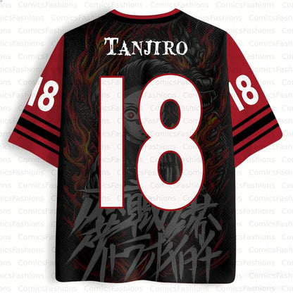 Demon Slayer: Kyojuro Rengoku Flame Hashira Oversize V-Neck Jersey Unisex Streetwear Daily Casual Outfit T-shirt for Anime Fans
