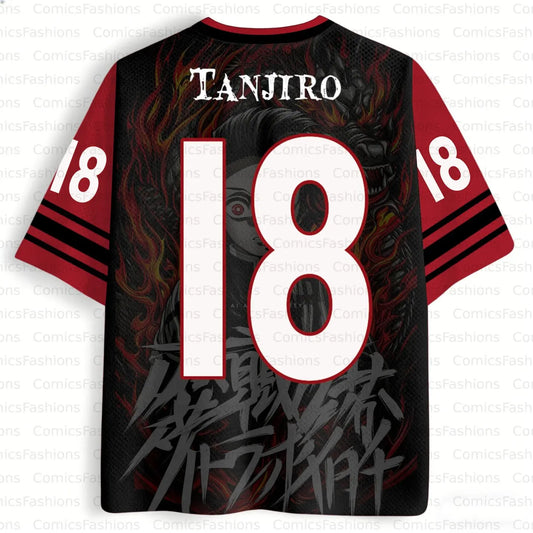 Demon Slayer: Kyojuro Rengoku Flame Hashira Oversize V-Neck Jersey Unisex Streetwear Daily Casual Outfit T-shirt for Anime Fans