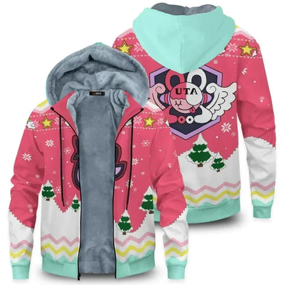 One Piece: Velvet Thick Warm Winter Oversized Hoodie Coat Zip Up Sweatshirt Winter Top Plus Size Coat Plush Jacket