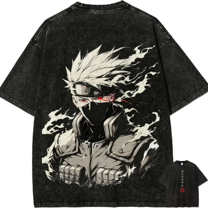 Naruto: Kakashi Hatake T Shirt Sharingan Eye Vintage Acid Wash Streetwear Retro Anime Graphic Cotton Men Tees Top 2026 Summer New