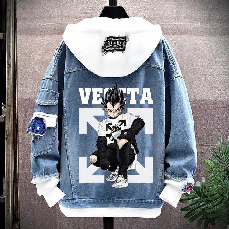 Dragon Ball: Vegeta Son Goku Gogeta Fashionable patchwork loose hooded spring and autumn denim jacket for boys handsome outfit