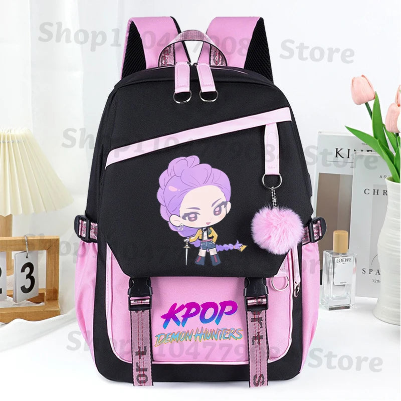 KPop Demon Hunters Fashion Backpack for Boys Girls Anime Cartoon Schoolbag Students Large Capacity Book Stationery Storage Bag