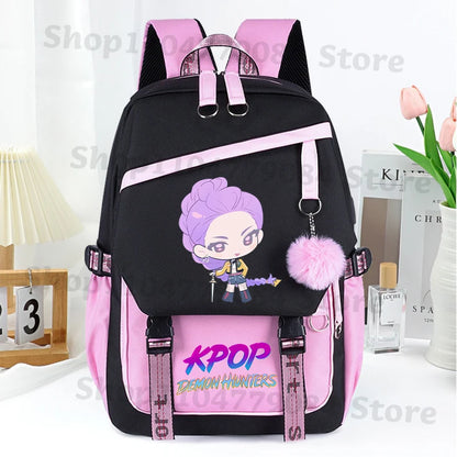 KPop Demon Hunters Fashion Backpack for Boys Girls Anime Cartoon Schoolbag Students Large Capacity Book Stationery Storage Bag