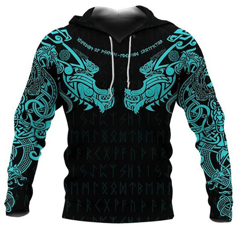 I.L.F.A. - Mens Hoodies Vikings eagle Tattoo Fashion Animal pattern 3D Printed Style Casual Harajuku Hip Hop Pullover Oversized Sudaderas
