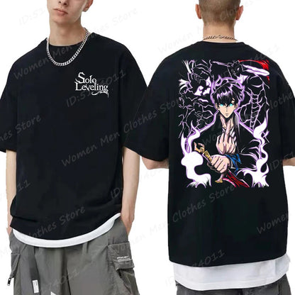 Solo Leveling: Sung Jin Woo T-shirts For Men/Women Summer Short Sleeve Cotton Oversized T-shirt Anime Lover Gift Tshirt Top