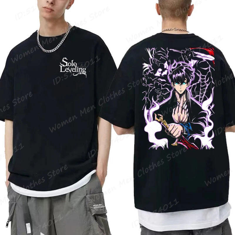 Solo Leveling: Sung Jin Woo T-shirts For Men/Women Summer Short Sleeve Cotton Oversized T-shirt Anime Lover Gift Tshirt Top