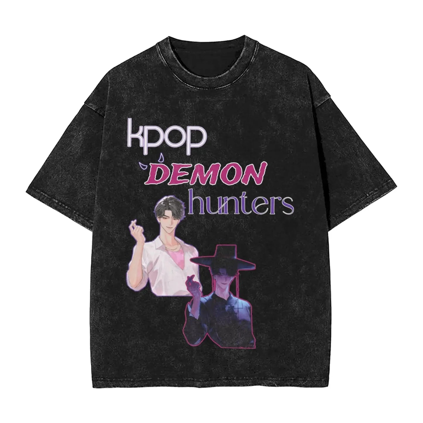 K-Pop Demon Hunters Washed T-Shirt Man Derpy Tiger Casual T-Shirts Summer Breathable Trendy Tee Shirt Design Plus Size Clothes
