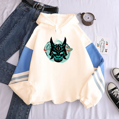Genshin Impact: Xiao Mask Fangs Anime Print Zipper Hoodies Men Women Harajuku Fashion Long Sleeve Plus Size Zipper Jacket Coat