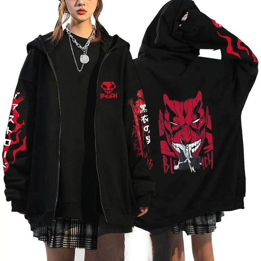 Bleach: Kurosaki Ichigo Printed Hooded Men Women Zip Up Hoodies Casual Loose Sweatshirt Harajuku Unisex Zipper Jacket