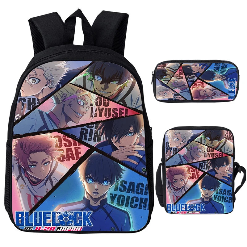 Blue Lock: Isagi Yoichi Backpack Shoulder Bag Pencil Case 3Pcs Set Waterproof Boys Girls Students School Bags Child Bookbag