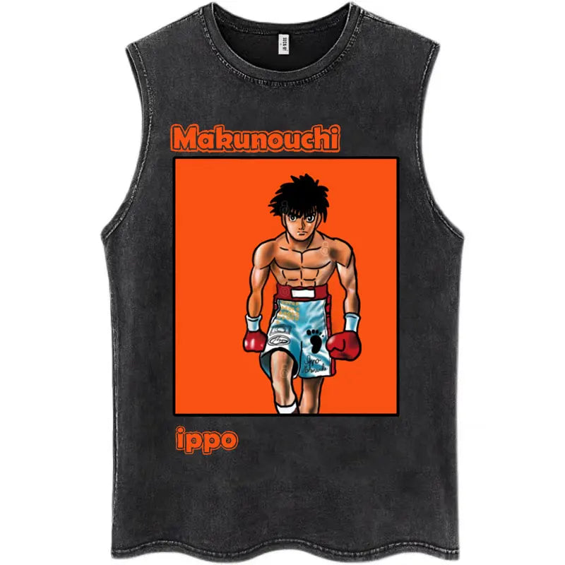 Hajime No Ippo: Kamogawa Boxing Gym Washed Tops Men Makunouchi Takamura KGB Oversized Cotton Sleeveless Male T Shirts