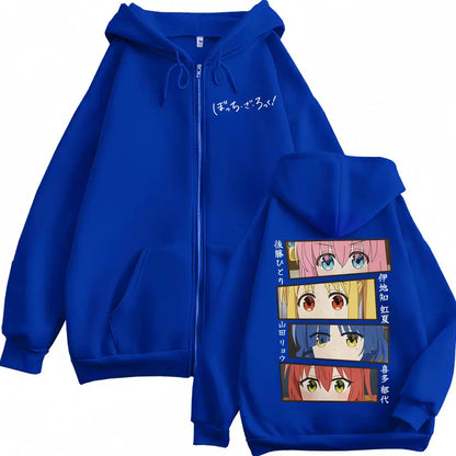 Bocchi The Rock: Anime Graphic Zipper Hoodie Harajuku Japanese Cartoon Zip Up Sweatshirt Men Women Fashion Casual Loose Pullovers