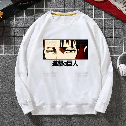 Anime Attack On Titan: Hoodies Autumn Hooded Sweatshirt Levi Ackerman Eye Men Hip Hop Hoodie Classic Hoody Pullover Tops white