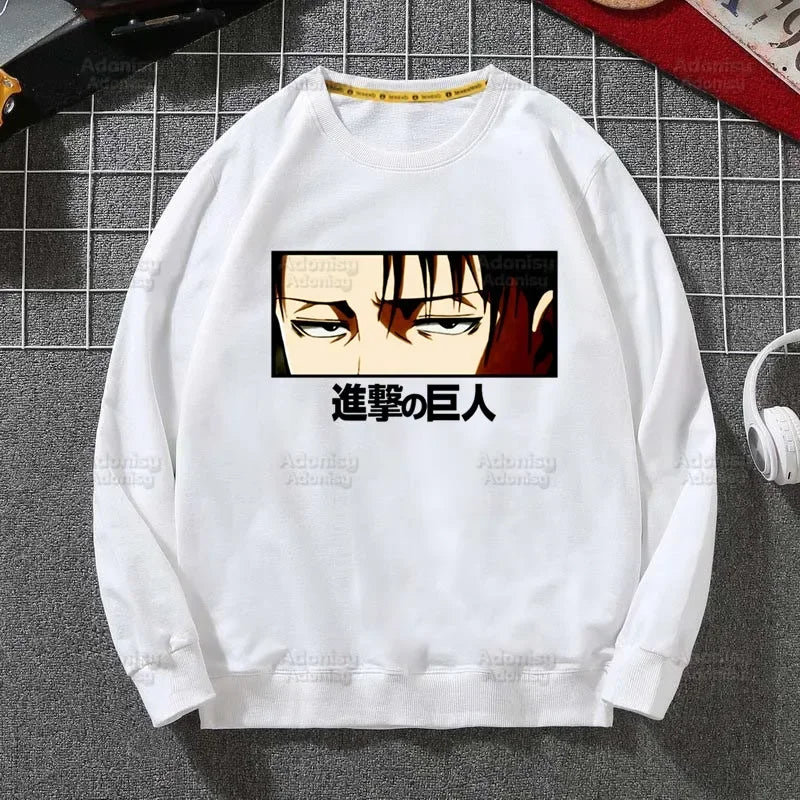 Anime Attack On Titan: Hoodies Autumn Hooded Sweatshirt Levi Ackerman Eye Men Hip Hop Hoodie Classic Hoody Pullover Tops white