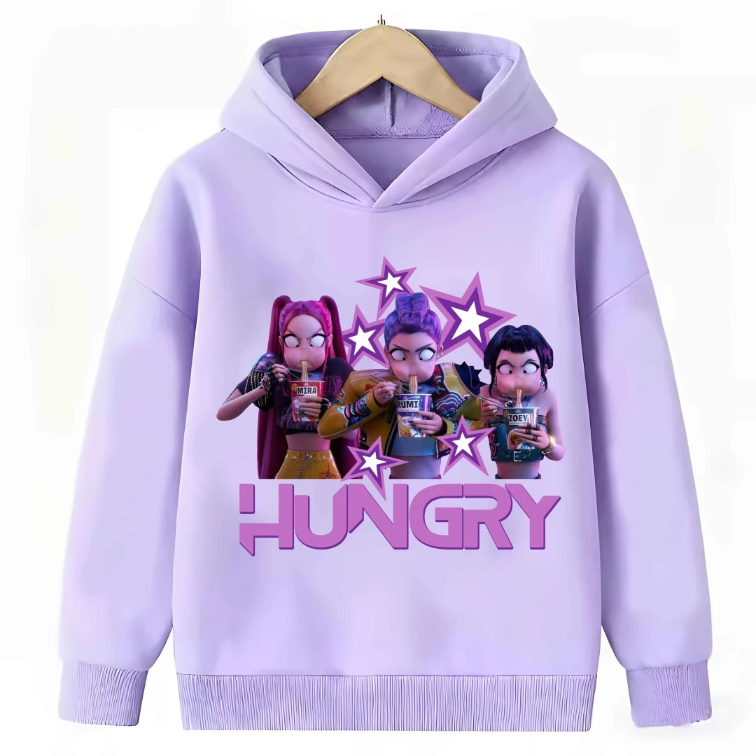 KPop Demon Hunters: Hoodie Kids Boys Girls Purple Warm Casual Loose Sweatshirt Children Fashion Streetwear Tops