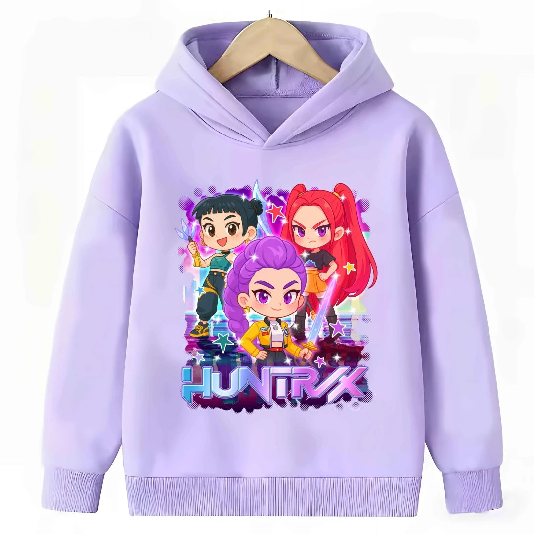 KPop Demon Hunters: Hoodie Kids Boys Girls Purple Warm Casual Loose Sweatshirt Children Fashion Streetwear Tops