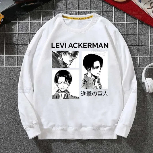 Anime Attack On Titan: Hoodies Autumn Hooded Sweatshirt Levi Ackerman Eye Men Hip Hop Hoodie Classic Hoody Pullover Tops white