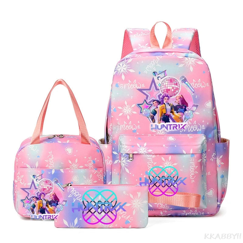KPop Demon Hunters : Backpack 3pcs set School Bag Lunch Bag Pencil Case Girl Back To School Gift Leisure Mochila Teens Travel Bags