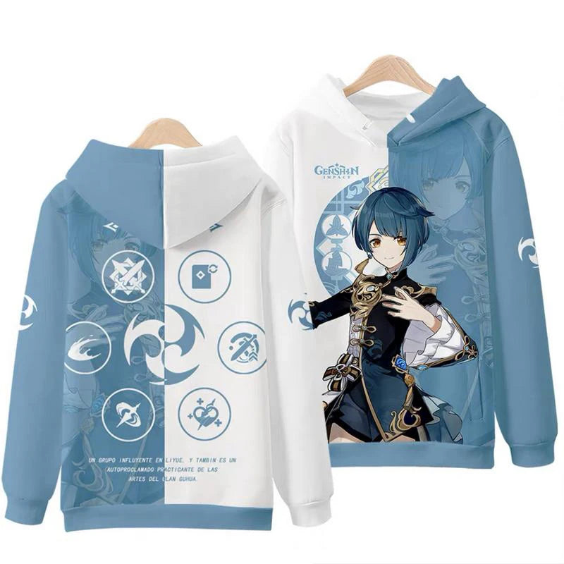 Genshin Impact: XingQiu Cute 3d Hoodies Sweatshirts Tops Long Sleeve Hoody Pullover Plus Size