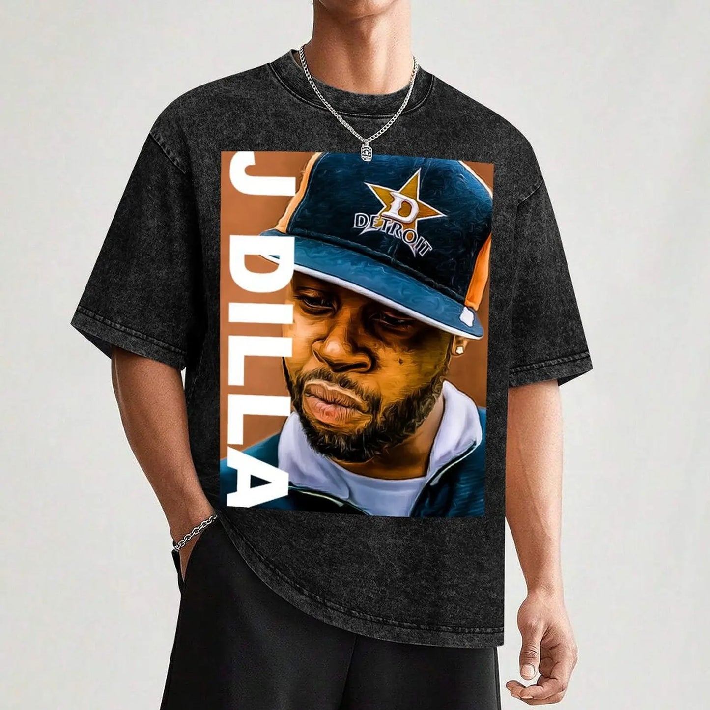 J Dilla: print art T-Shirt Basic Solid Color Short Sleeve Cotton Top