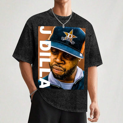 J Dilla: print art T-Shirt Basic Solid Color Short Sleeve Cotton Top