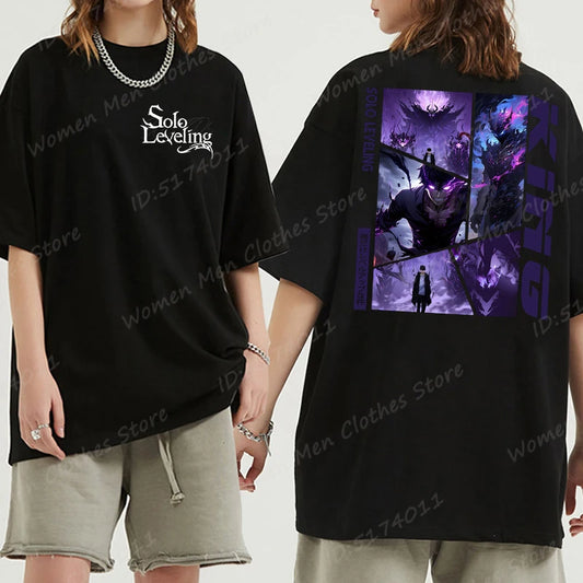Solo Leveling: Sung Jin Woo T-shirts For Men/Women Summer Short Sleeve Cotton Oversized T-shirt Anime Lover Gift Tshirt Top