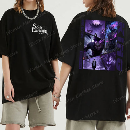 Solo Leveling: Sung Jin Woo T-shirts For Men/Women Summer Short Sleeve Cotton Oversized T-shirt Anime Lover Gift Tshirt Top