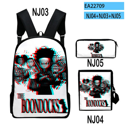 The Boondocks: Harajuku Popular   3D Print 3pcs/Set pupil School Bags Laptop Daypack Backpack Inclined shoulder bag Pencil Case