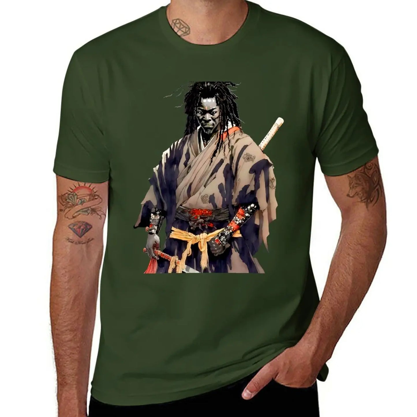 Afro Samurai: New Yasuke Black Samurai in 1579 Feudal Japan No. 4 on a Dark Background T-Shirt t-shirts man vintage t shirt mens t shirts pack