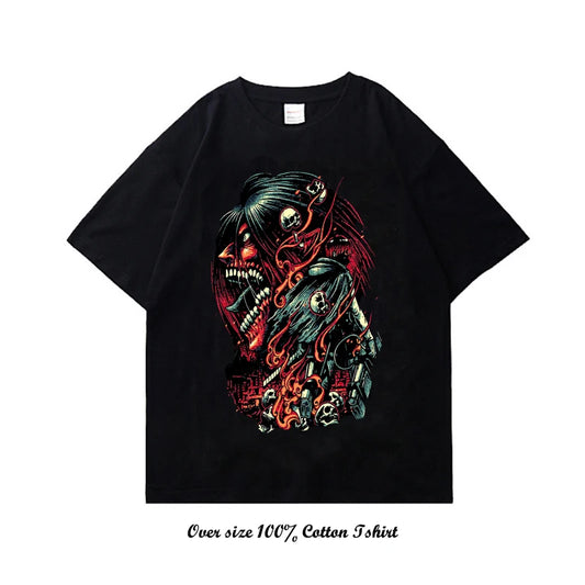 Attack On Titan: T Shirt Harajuku Vintage Print Short Sleeve Plus Size Cotton Crew Neck T Shirt