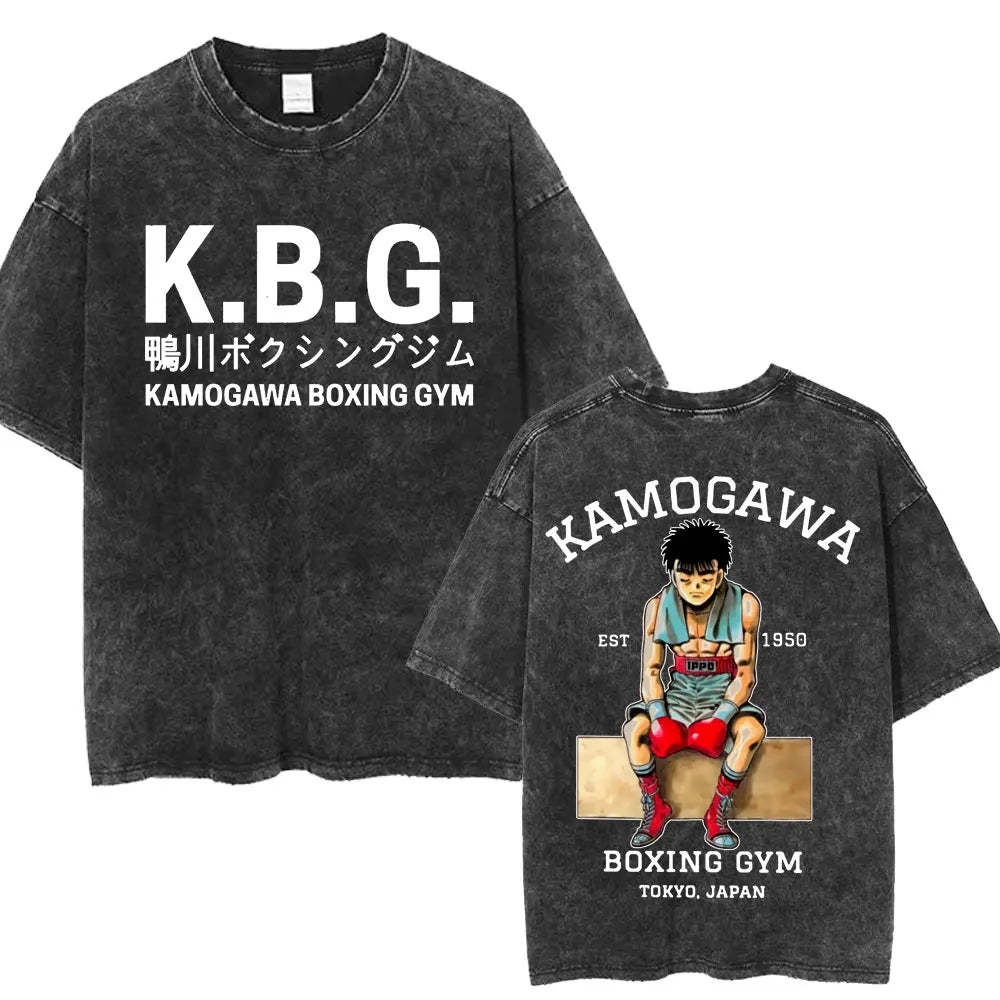 Anime Ippo Makunouchi Manga Graphic Print T-shirt Retro Washed Cotton Oversized Men Women Summer Harajuku Fashion Casual New Tee