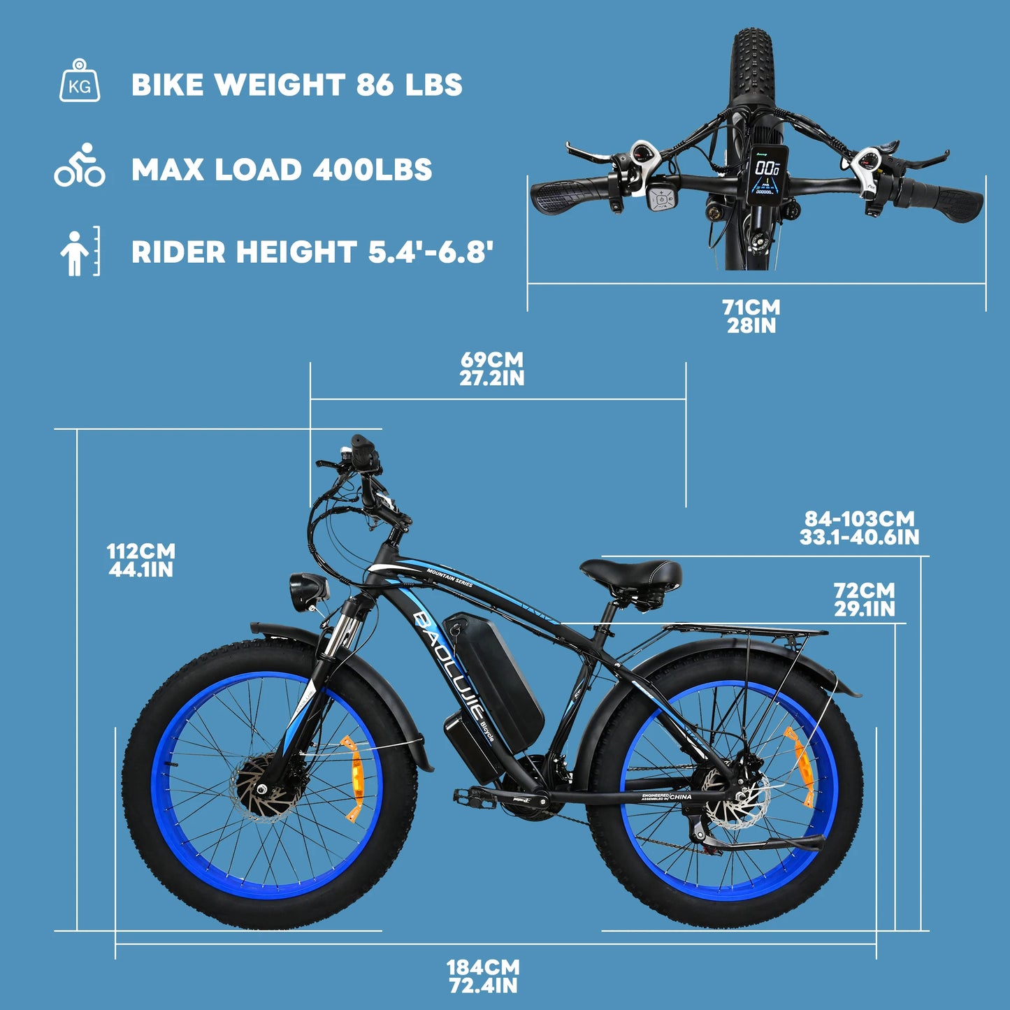 Yowamushi Pedal: Baolujie 2000W Electric Bike with 20AhRemovable Battery 26"×4"Fat Tire Ebike for Adults 35MPH 80MilesElectric Bicycles