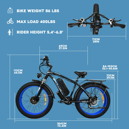 Yowamushi Pedal: Baolujie 2000W Electric Bike with 20AhRemovable Battery 26"×4"Fat Tire Ebike for Adults 35MPH 80MilesElectric Bicycles