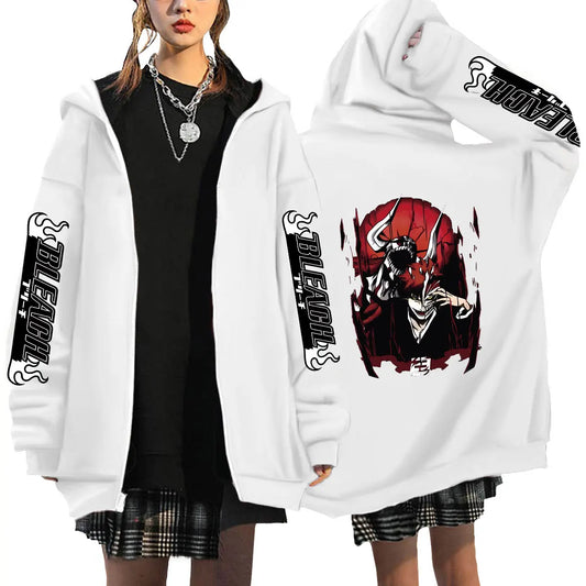 Bleach: Kurosaki Ichigo Printed Hooded Men Women Zip Up Hoodies Casual Loose Sweatshirt Harajuku Unisex Zipper Jacket