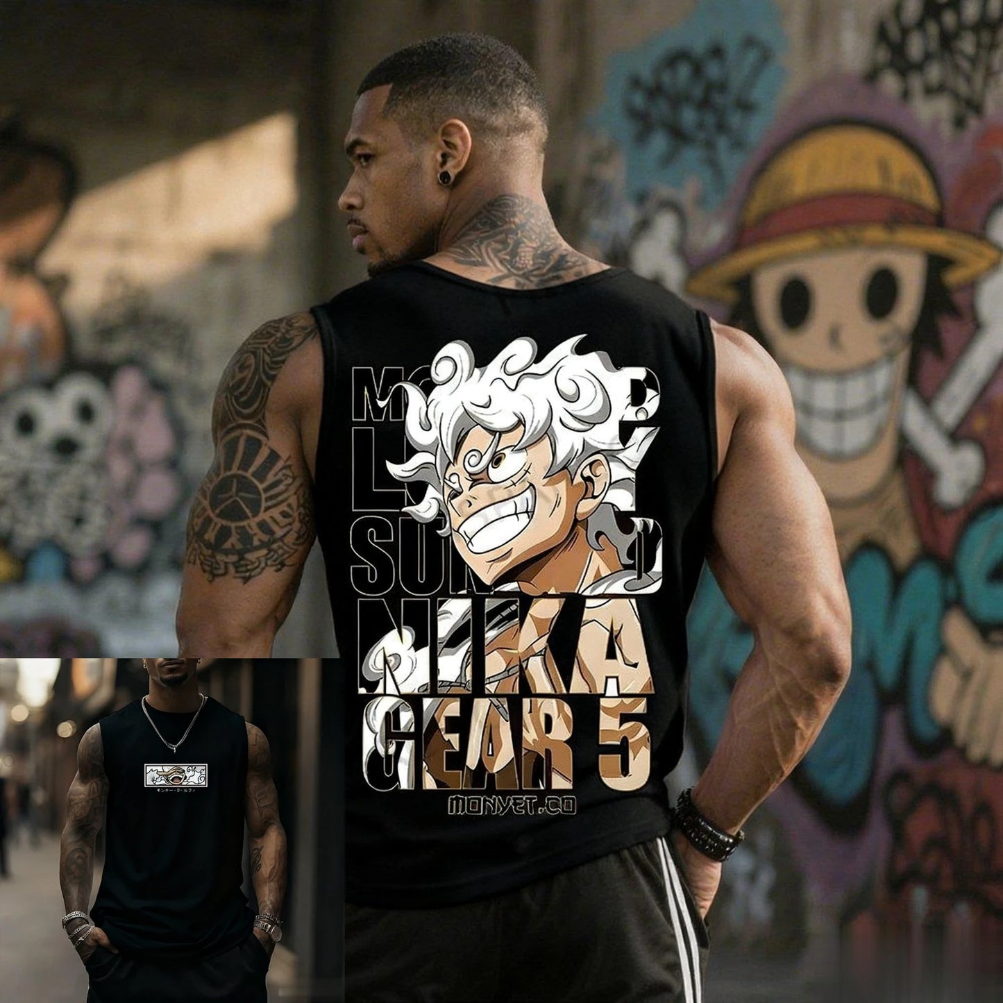One Piece: Fitness Sleeveless Tank Top Men Anime Luffy Gear 5 Streetwear Summer Casual Gym Vest Workout Bodybuilding Muscle Shirt