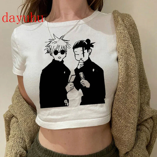 Jujutsu Kaisen: T Shirt Gojo Satoru Tops Yuji Itadori Cropped Tees T-shirt