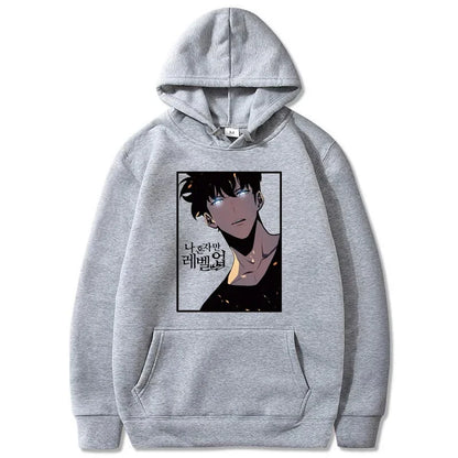 Solo Leveling: Hoodie Sung Jin Woo Printed Hooded Streetwears Winter Warm Fleece Sweatshirt Plus Size Pullover