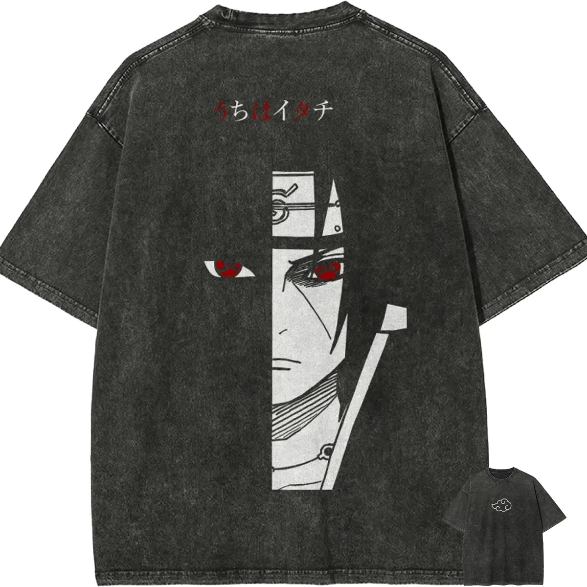 Naruto: Itachi Uchiha T Shirt  Men Acid Wash Red Sharingan Eye Anime Graphic Cotton Streetwear Manga Ninja Half Face Vintage Tee