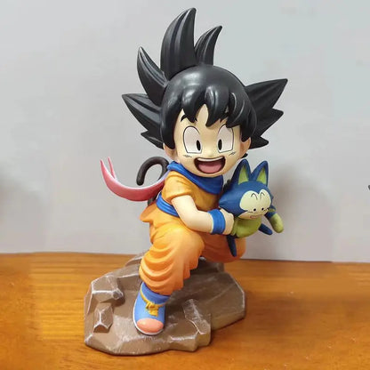 Dragon Ball: Childhood Little Goku Hugs Puer Ya Mu Tea Little Follower Figures Doll Pvc Model Statue Collection Toys Ornamen Gift