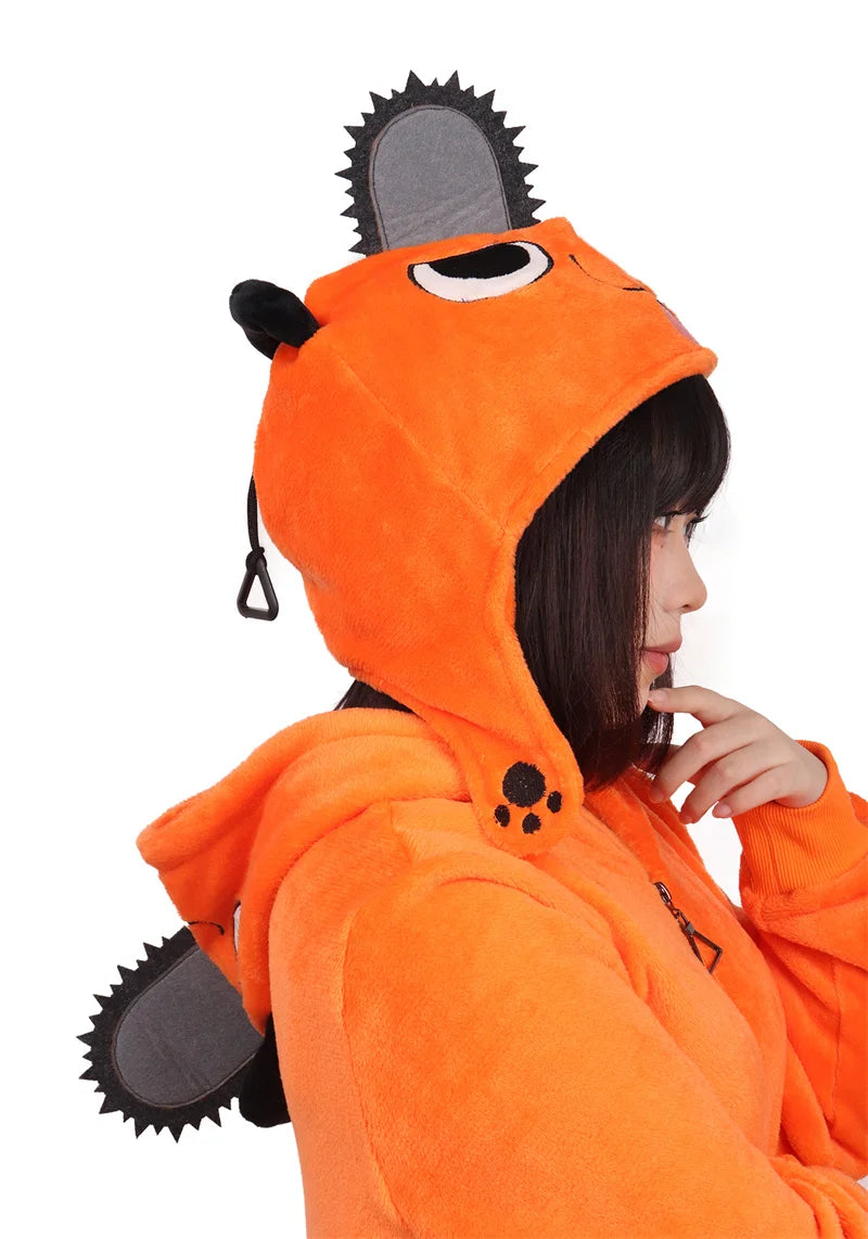 Chainsaw Man: DAZCOS  Pochita Peripheral Hat Denji Cosplay Soft Headgear Anime Orange Kigurumi Hat with Pochita Face Legs and Tail