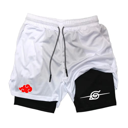 Naruto: Anime New Sports 2-in-1 Shorts 2025 Men and Women Summer Gym Training Sweat-absorbing Breathable Fake Two-piece Shorts