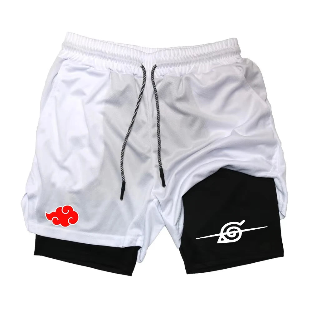 Naruto: Anime New Sports 2-in-1 Shorts 2025 Men and Women Summer Gym Training Sweat-absorbing Breathable Fake Two-piece Shorts