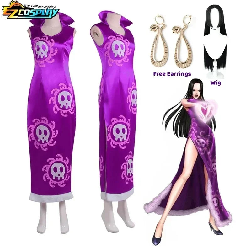 One PIece: Costume de Cosplay reine Boa Hancock, robe Kimono Anime, cape Cheongsam pour femmes, ensemble Cheongsam de carnava
