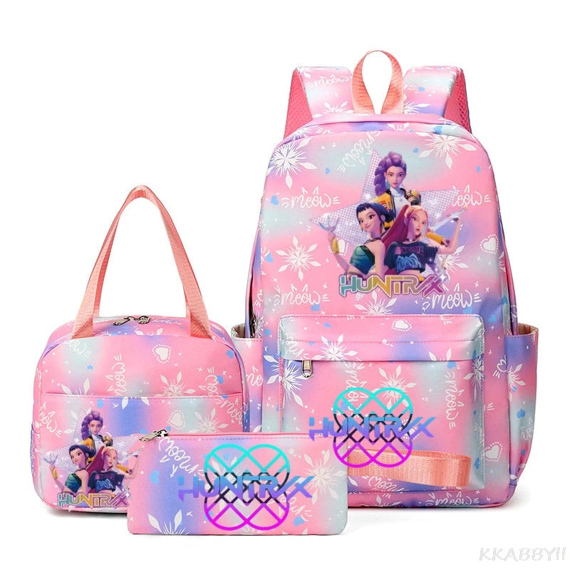 KPop Demon Hunters : Backpack 3pcs set School Bag Lunch Bag Pencil Case Girl Back To School Gift Leisure Mochila Teens Travel Bags