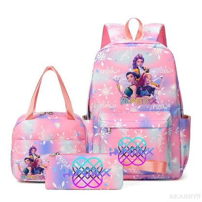 KPop Demon Hunters : Backpack 3pcs set School Bag Lunch Bag Pencil Case Girl Back To School Gift Leisure Mochila Teens Travel Bags