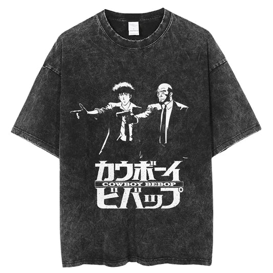 Cowboy Bebop: Vintage Washed T-Shirt Denim Harajuku Cotton Fashion Streetwear Neutral Top  Harajuku  Oversized T Shirt