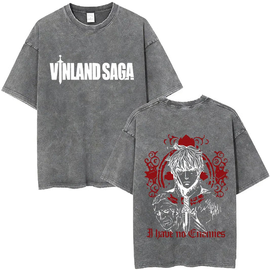 Vinland Saga :Thorfinn I Have No Enemies Vintage Washed T Shirt Men's Women Manga Casual Oversized T-shirts Male Streetwear