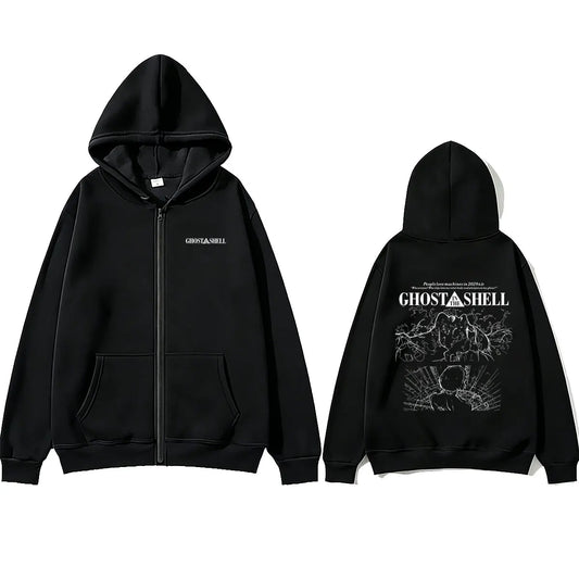 Ghost in The Shell: Zipper Hoodie Manga Kusanagi Motoko Graphic Zip Up Jacket Men's Women Casual Vintage Zip Up Sweatshirt